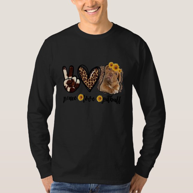 Peace Kärlek Pitbull Leopard Solros for Pitbull T Shirt (Framsida)