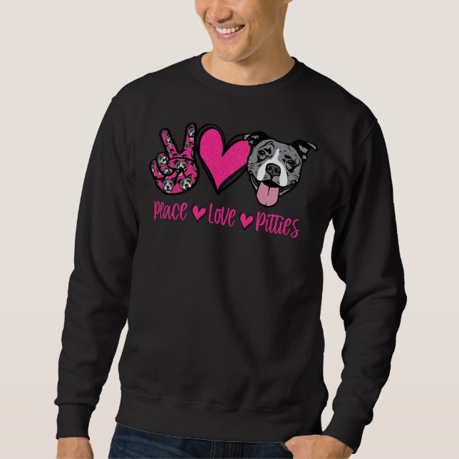 Peace Kärlek Pitties Pitbull Hund älskare Rosa Hip Lång Ärmad Tröja (Framsida)