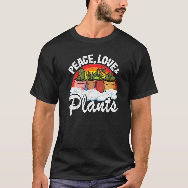 Peace Kärlek & Plants Retro Rainbow Landscaper Pla T Shirt (Framsida)