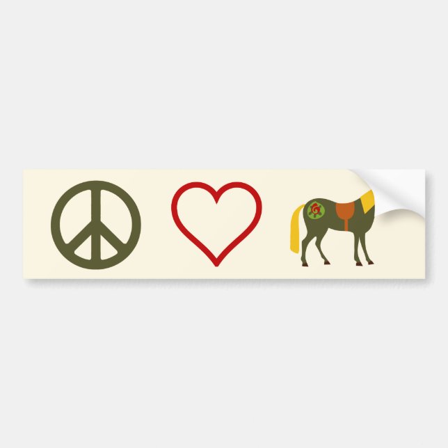 Peace Kärlek Ponies Horse Bumper Sticker Bildekal (Framsidan)