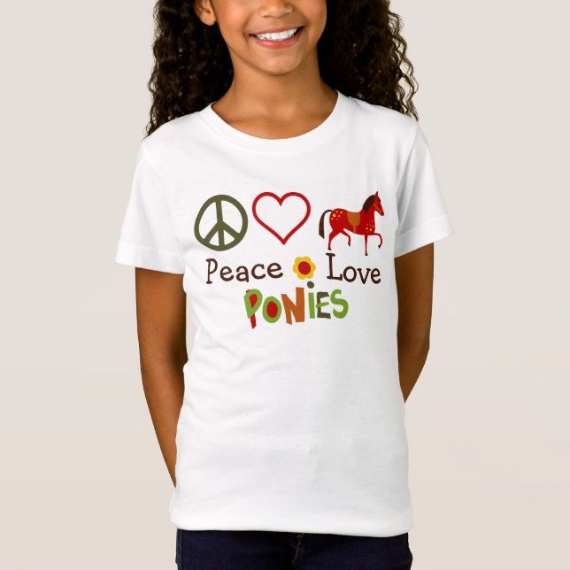 Peace Kärlek Ponies Retro Horse T-Shirt (Framsida)