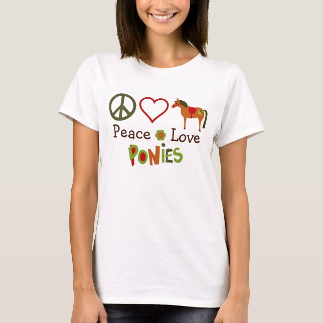 Peace Kärlek Ponies Retro Horse Tee (Framsida)