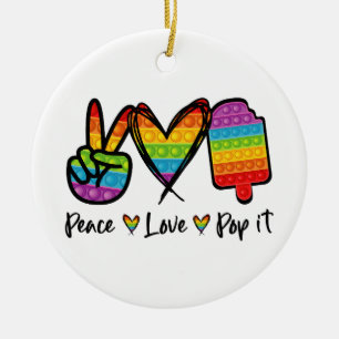 Peace Kärlek Pop it Ornamet, Regnbåge Pop it Julgransprydnad Keramik