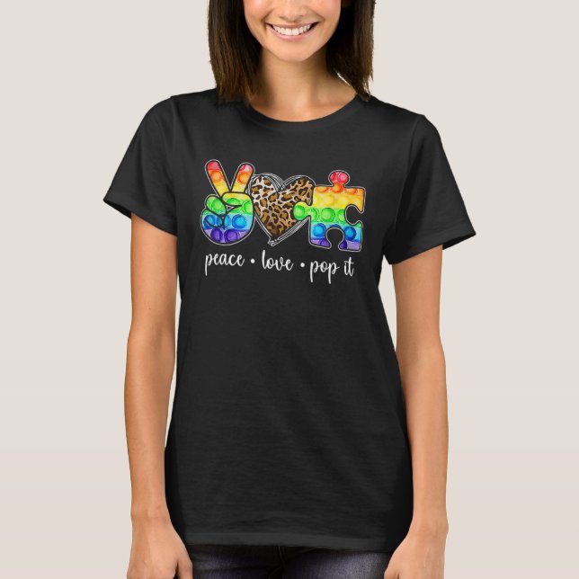 Peace Kärlek Pop IT Puzzle Support Autism Awarenes T Shirt (Framsida)