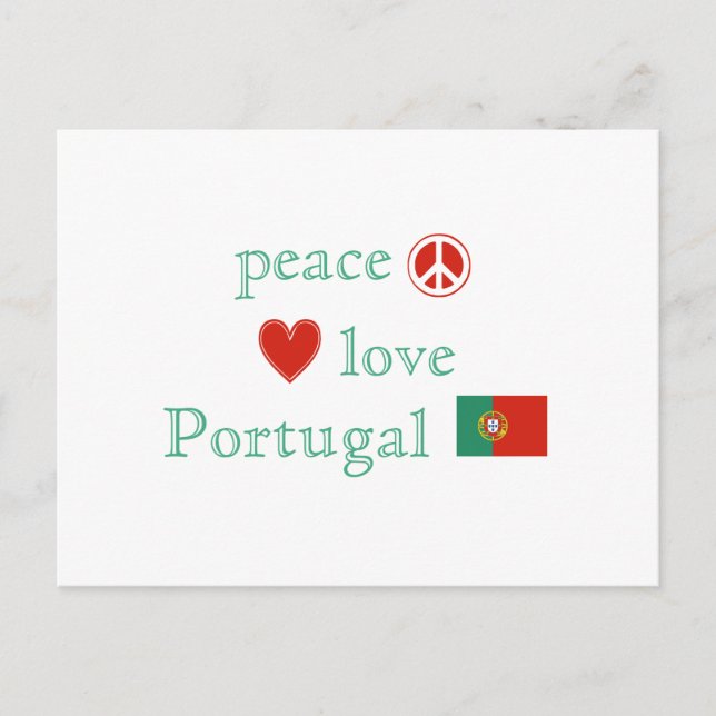 Peace Kärlek Portugal Heart och Portugisiska Flagg Vykort (Framsida)