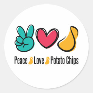 Peace Kärlek Potato Chip Runt Klistermärke