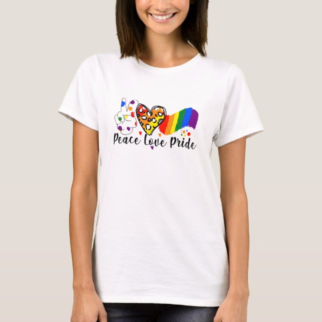 Peace Kärlek Pride Leopard Rainbow LGBTQ+ Gay prid T Shirt (Framsida)