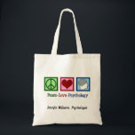Peace Kärlek Psychology Cute Psycholog Anpassnings Tygkasse<br><div class="desc">Fredspsykologi i Kärlek. En söt psykolog till en påsgåva med fredstecken,  hjärta och mänsklig hjärna. En söt,  personlig närvarande för en terapeut som är bra att hjälpa människor genom behandling.</div>