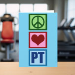 Peace Kärlek PT Fysisk terapi Helgkort<br><div class="desc">En söt,  fysisk julterapeutisk gåva med fredstecken av söt grönt,  rött hjärta och PT i blått för fysisk behandling. Köp den här presenten till din favoritterapeut.</div>