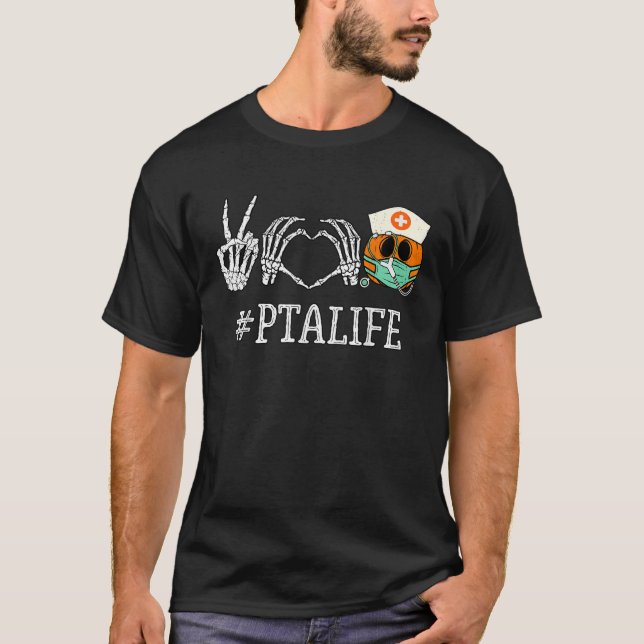 Peace Kärlek PTA Halloween sjukgymnastik T Shirt (Framsida)