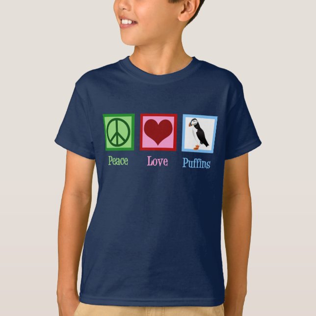 Peace Kärlek Puffins Cute Kids T-shirt (Framsida)