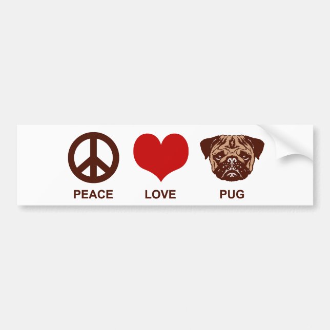 Peace Kärlek Pug Bildekal (Framsidan)