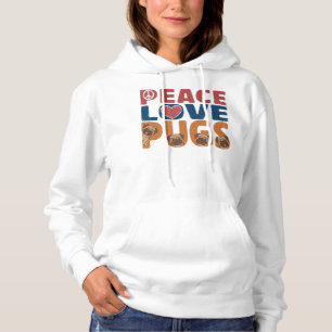 Peace Kärlek Pug Hund älskare för Women Manar, Dju T Shirt