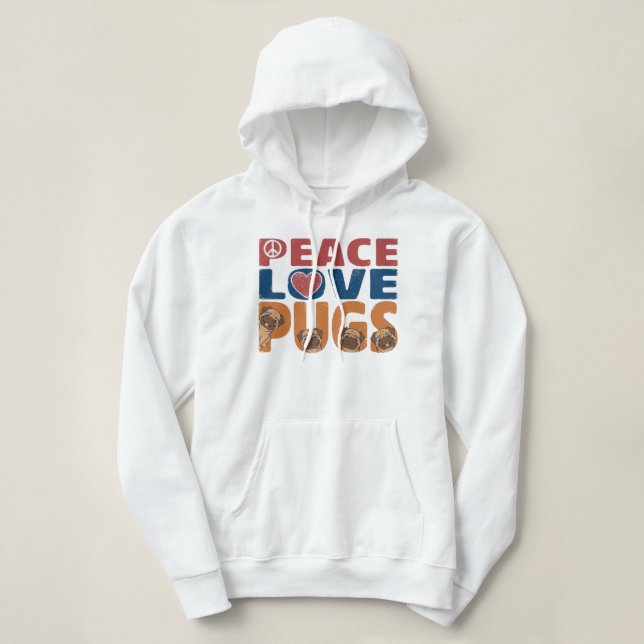 Peace Kärlek Pug Hund älskare för Women Manar, Dju T Shirt (Design framsida)