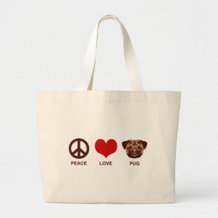 Peace Kärlek Pug Jumbo Tygkasse