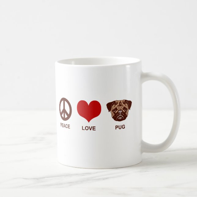 Peace Kärlek Pug Kaffemugg (Höger)