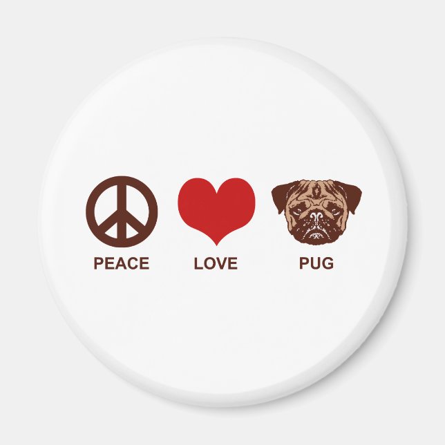 Peace Kärlek Pug Magnet (Framsidan)
