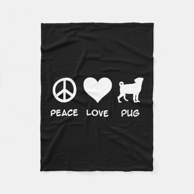 Peace Kärlek Pug | Pug Hundälskares Gift Fleecefilt (Framsidan)