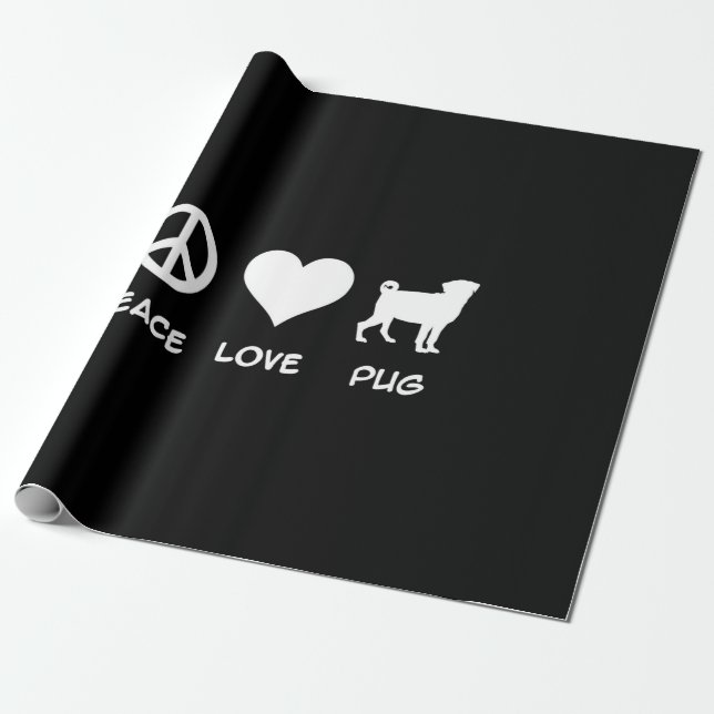 Peace Kärlek Pug | Pug Hundälskares Gift Presentpapper (Utrullad)