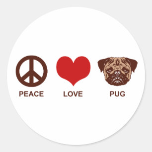 Peace Kärlek Pug Runt Klistermärke