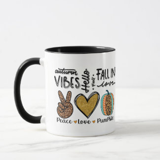Peace Kärlek Pumpkin Fall Vibes Two Tone Mugg