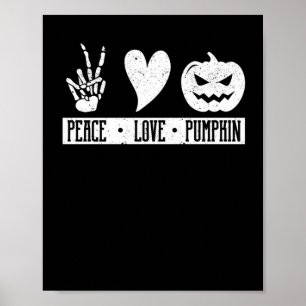 Peace Kärlek Pumpkin Halloween Hippie Skeleton Hea Poster