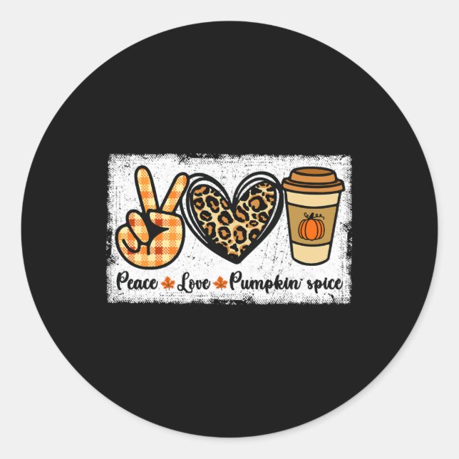 Peace Kärlek Pumpkin Spice Runt Klistermärke (Framsida)