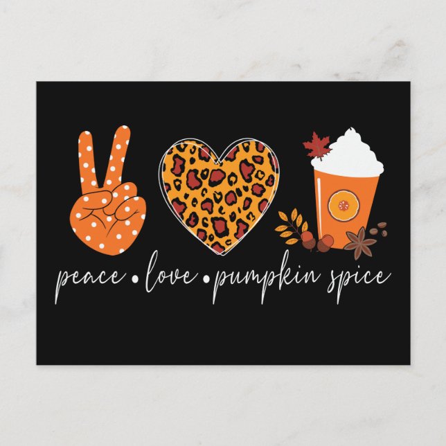 Peace Kärlek Pumpkin Spice Thanksgiving Vykort (Framsida)