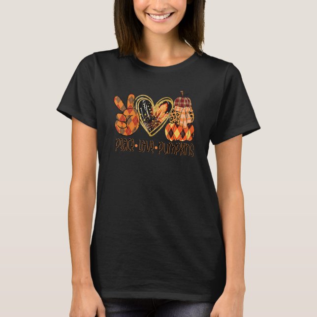 Peace Kärlek Pumpkins Leopard Orange Pput Fall Tha T Shirt (Framsida)