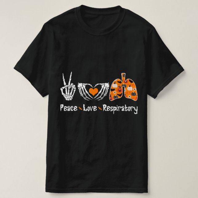 Peace Kärlek Respirapist Skeleton Roligt Hall T Shirt (Design framsida)