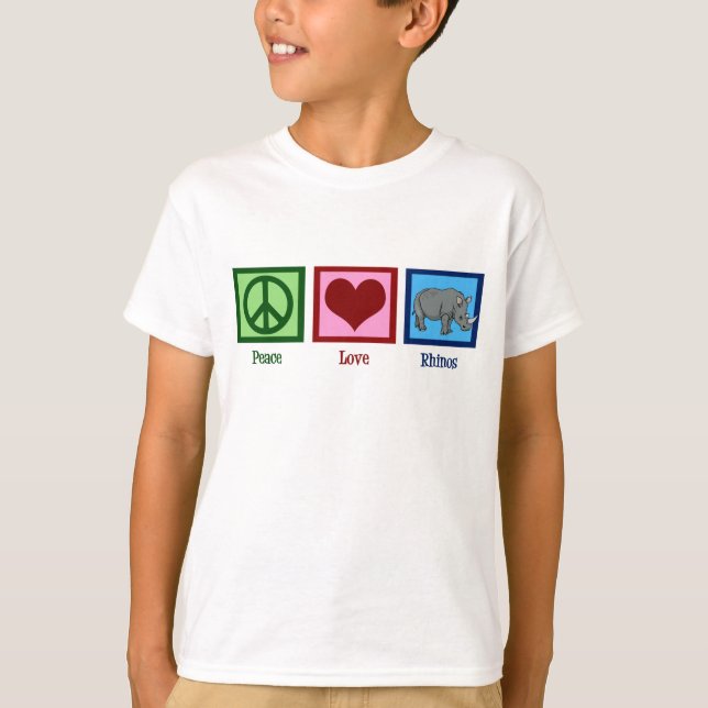 Peace Kärlek Rhinos Cute Rhino Kids T Shirt (Framsida)