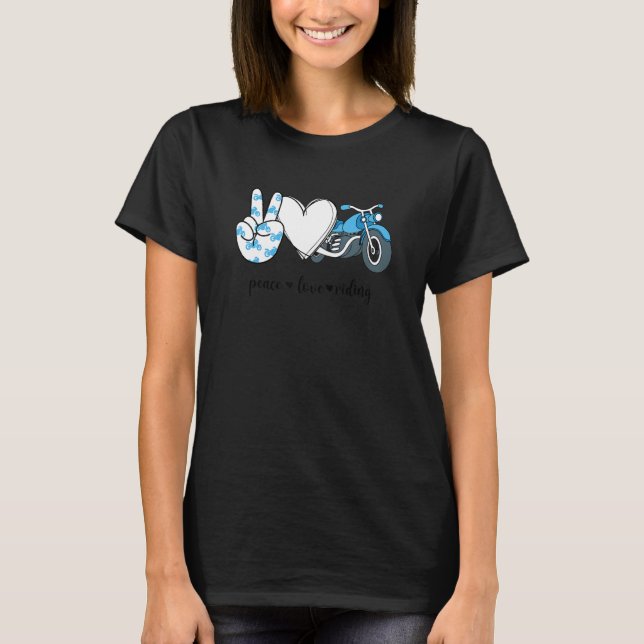 Peace Kärlek Riding Peace Hand-motorcykel T Shirt (Framsida)