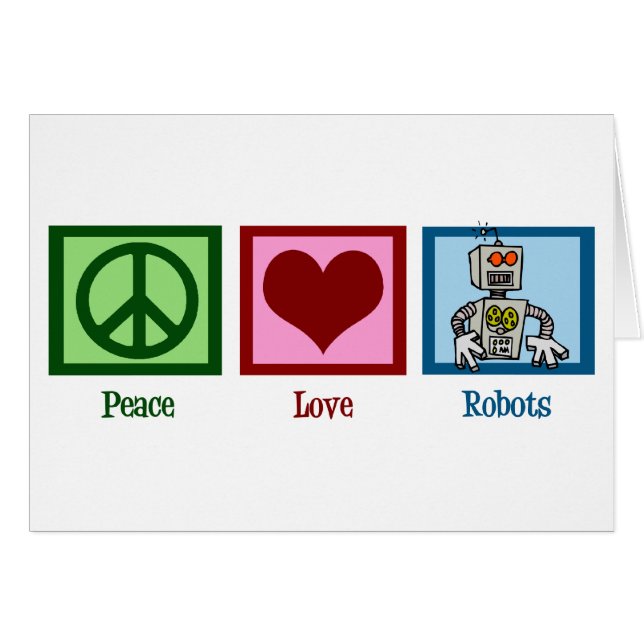 Peace Kärlek Robots Card Hälsningskort (Framsidan Horizontal)
