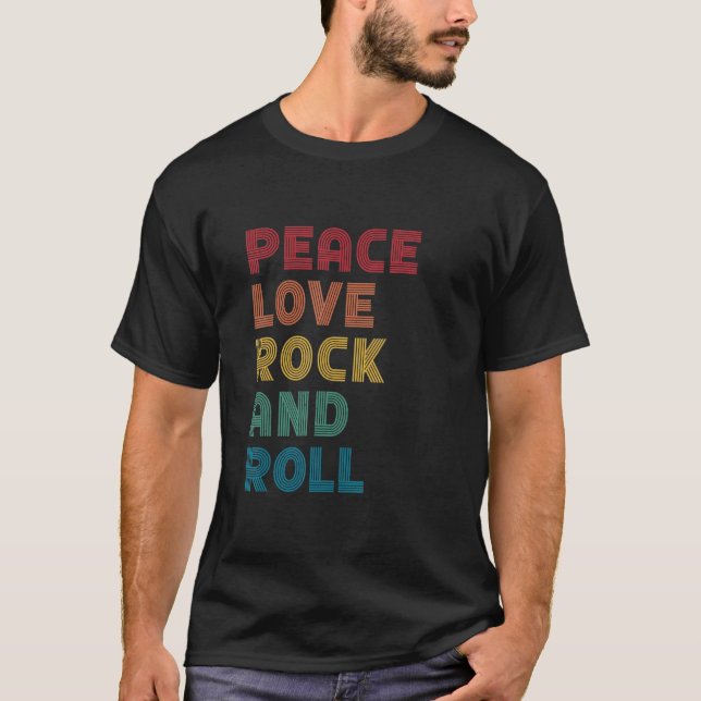 Peace Kärlek Rock and roll Retro Rock musik T Shirt (Framsida)