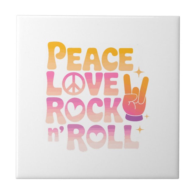 Peace Kärlek Rock n Roll - Music-Inspired Typograp Kakelplatta (Framsidan)