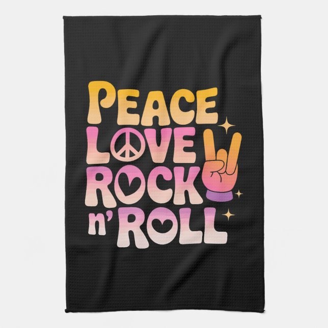 Peace Kärlek Rock n Roll - Music-Inspired Typograp Kökshandduk (Vertikal)