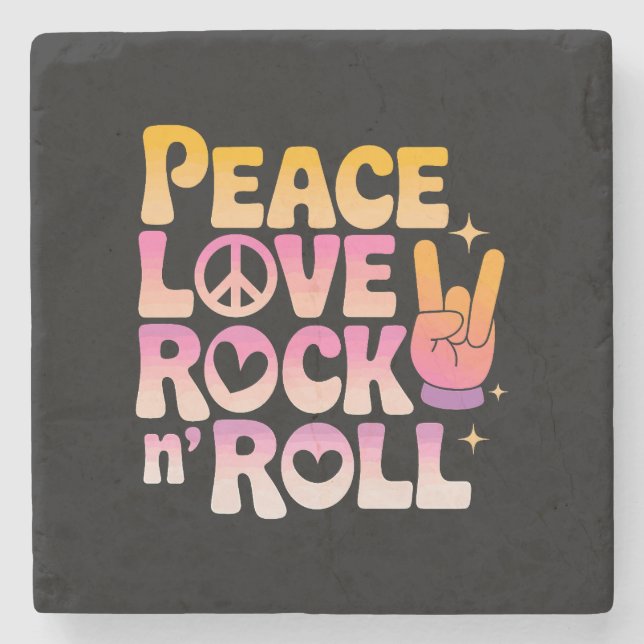 Peace Kärlek Rock n Roll - Music-Inspired Typograp Stenunderlägg (Framsidan)