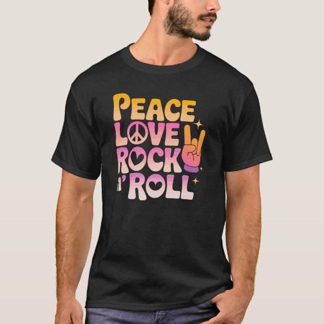 Peace Kärlek Rock n Roll - Music-Inspired Typograp T Shirt (Framsida)