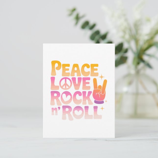 Peace Kärlek Rock n Roll - Music-Inspired Typograp Vykort (Stående Fram)