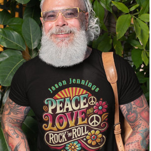 Peace Kärlek RocknRoll Retro 70-talets Vintage Psy T Shirt