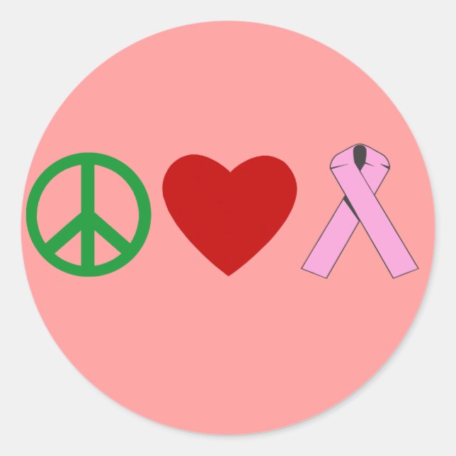 Peace Kärlek Rosa Ribbon T-tröjor, Mugg Runt Klistermärke (Framsida)