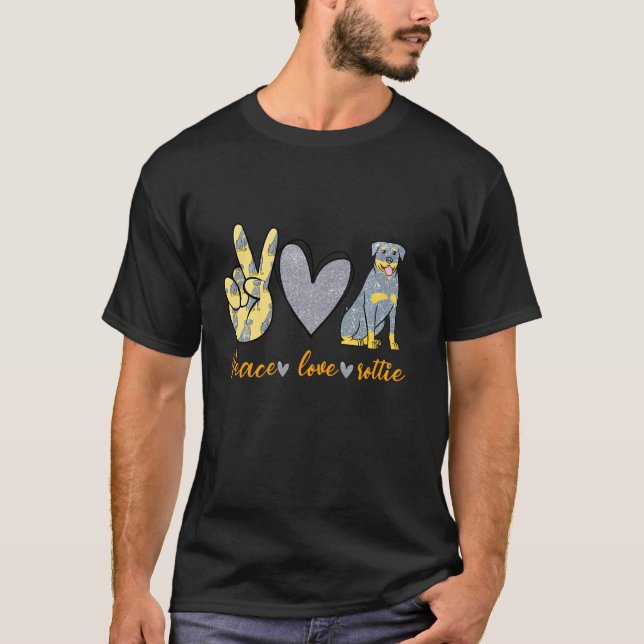 Peace Kärlek Rottie Shirt Funny Rottweiler Hund T (Framsida)