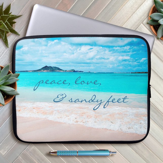 Peace Kärlek Sandy Feet Hawaii Tropical Beach Phot Laptop Sleeve (Skapare uppladdad)