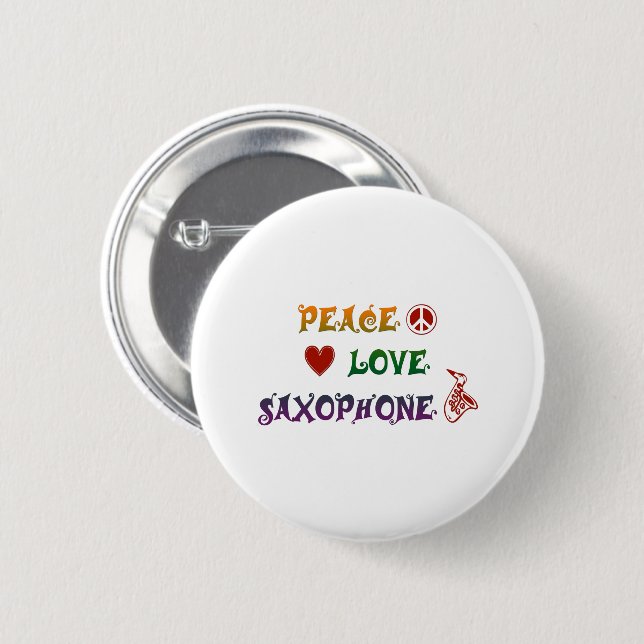 Peace Kärlek Saxophone regnbåge Knapp (Framsida & baksida)