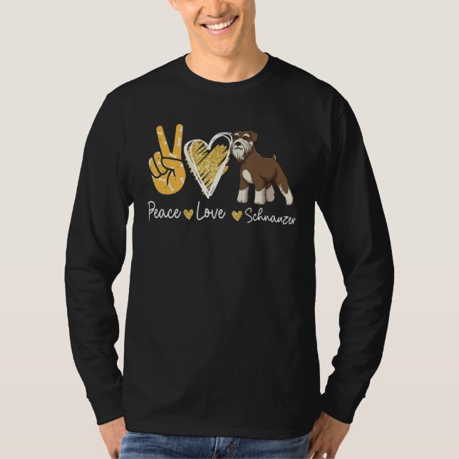 Peace Kärlek Schnauzer Hund T Shirt (Framsida)
