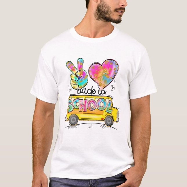 Peace Kärlek School Buss Driver Cute Back to schoo T Shirt (Framsida)