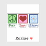 Peace Kärlek Science Klistermärken<br><div class="desc">Kylt dekal för en vetenskapslärare,  vetenskapsman eller bara en gäst som älskar att lära sig om hur världen fungerar. Cute Peace Love Science-design med en fredssymbol,  ett hjärta och en atom-modell.</div>