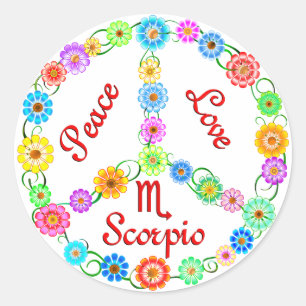 Peace Kärlek Scorpio Runt Klistermärke