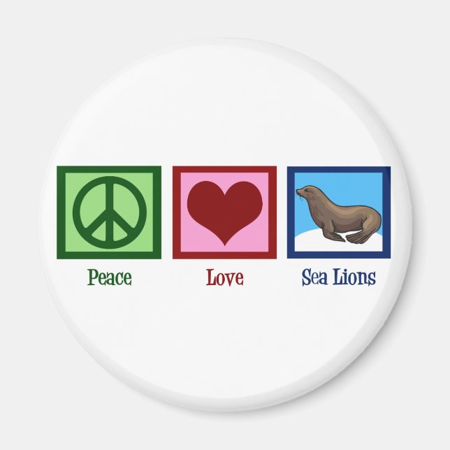 Peace Kärlek Sea Lejon Magnet (Framsidan)