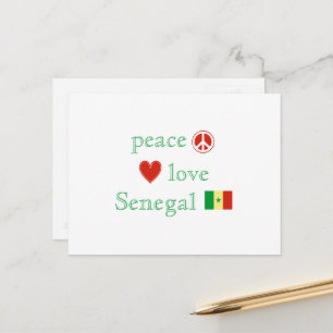 Peace Kärlek Senegal Heart och Senegals Flagga Vykort